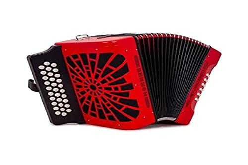 ACORDEONES DIAT. BOTONES. HOHNER Acordeon de botones diatonico EL REY DEL VALLENATO BBEBAB ROJO SILVER GRILL.