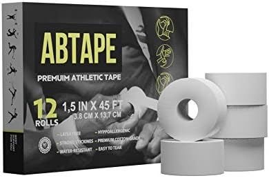 ABTape 12 unidades de cinta atlética premium de 45 pies por rollo para deportistas deportivos de elevación y entrenadores médicos, sin residuos