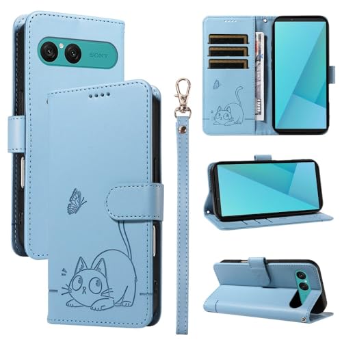 Protégez votre Sony Xperia 1 V 5G avec cet étui à rabat cuir portefeuille bleu clair