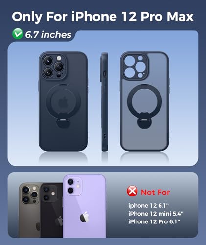 Image of FNTCASE for iPhone 12 Pro-Max Case: [360 Spin Magnetic Stand] [Compatible with Magsafe] [Screen Protector] Translucent Matte Military Grade Shockproof Full Camera Protective Phone Cover - Deep Blue