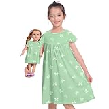 ICOSY Matching Doll & Girls Nightgowns Clothes Girls Pajamas Sleepwear Outfit for Kids and 18' Girl Doll Green