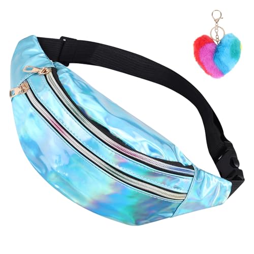 Bauchtasche Damen Blau, Mode Glitzer Gürteltasche, Verstellbarer wasserdichte Sport Hüfttasche, 80er Jahre Karneval Bauchtaschen für Mädchen Outdoor Travel Reise Party Festival
