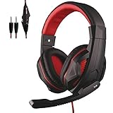 Megadream 3.5mm Gaming Over-Ear Headphone with Microphone and Volume Control, Leather Earmuff, Flexible Headband Headset for Laptop PC Computer – Red