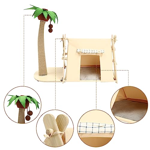 Rascador para gato tipo árbol con casa y bola colgante miniatura 3