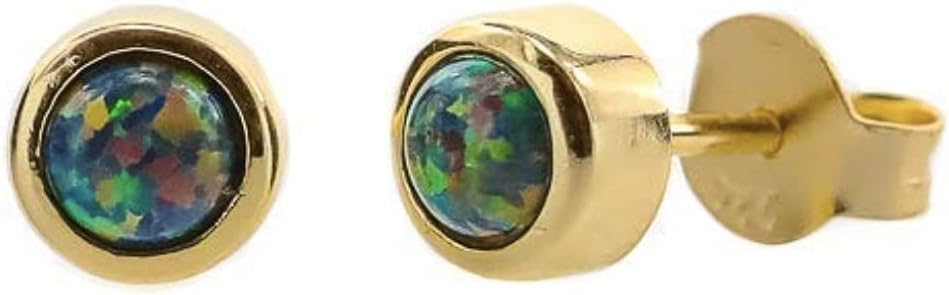 Black Opal Stud Earrings- 14k Gold over Sterling Silver- 5mm- October Birthstone- Women's Jewelry Gift Idea