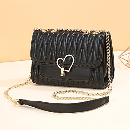 zhongningyifeng Umhängetasche für Damen Kleine, süße Leder Mini Kettentasche für Mädchen, Crossbody Geldbörsen Mode mit Kettenriemen (black)