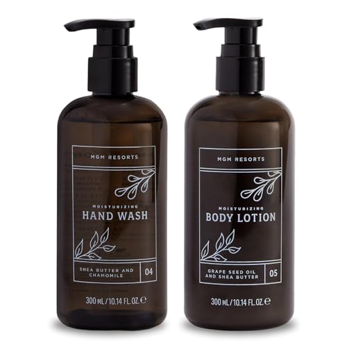 MGM Resorts Skin Care Set - Hand Wash & Body Lotion - Scent of Fig, Cranberry & Bergamot - Hotel Bathroom Amenities - 1 of Each - Moisturizing Hand Soap & Body Lotion - 10 oz Bottles