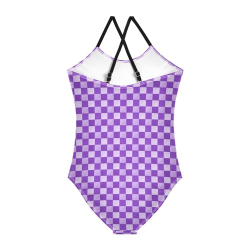 Image of Black and White Chess Girls One Piece Swimsuits Board Marble Tile Sport Halter Swimwear Beach Bathing Suit 3T
