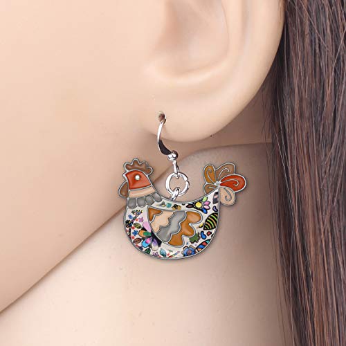 NEWEI Cute Enamel Hen Rooster Chicken Earrings Dangle Farm Animal Jewelry For Women Chicken Gift Charms2
