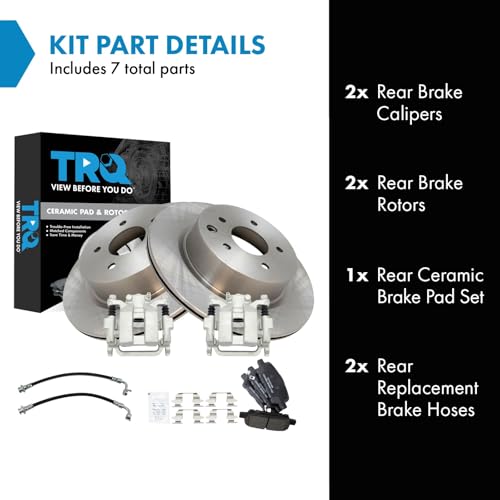 Image of TRQ Rear Brake Pad and Rotor Set Ceramic Calipers Compatible with 2005-2007 Infiniti G35 2007-2008 Nissan 350Z