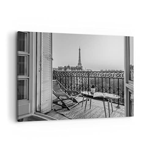 Moderne Impression sur Toile 100x70cm Image Tableau Decoration Murale Noir Et Blanc Paris Balcon Grand Tableaux Decoratifs Muraux Chambre Horizontal Deco Cadre...