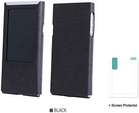 for Astell&Kern AK Jr, Handmade Miter Leather Case Cover AK JR (WithOutStand) a Screen Protector (Light Black)