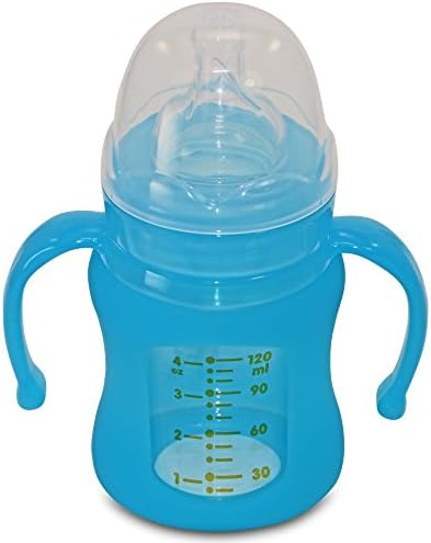 Glass Baby Bottle with Silicone Sleeve Wide Neck Blue 4oz