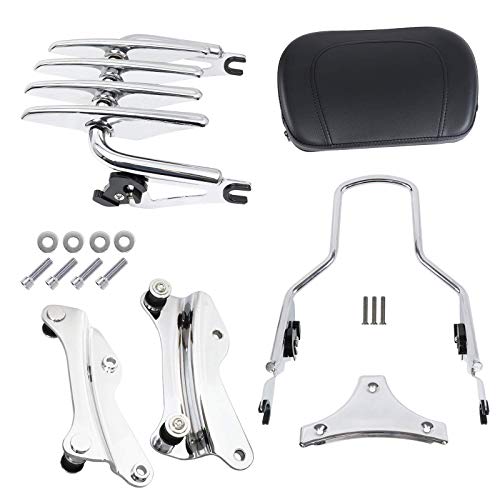 DSISIMO Chrome Detachable Upright Passenger Backrest Sissy Bar With Pad + Stealth Luggage Rack And 4 Point Docking Hardware Kits Fit For Touring Street Glide Road King 2014-2020
