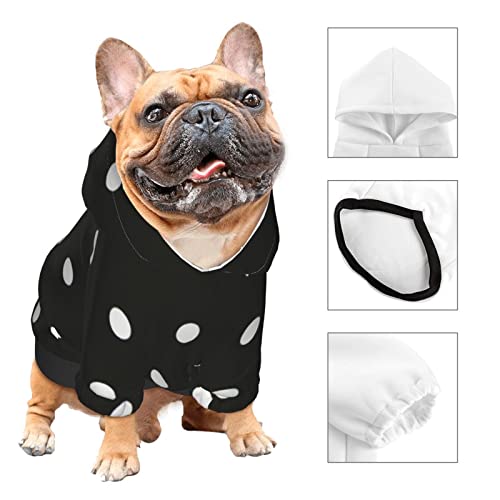 Black And White Polka Dot Dog Hoodie,Hand Washable,Pet Clothing Hooded Pullover,Suitable For Small Dogs Four Seasons Outdoor #TOP3