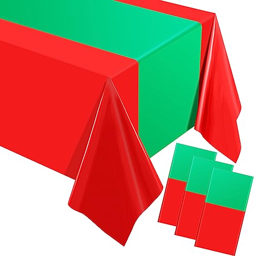 Oudain 6 Pcs Disposable Plastic Tablecloths 54 x 108 for Rectangle Tables Cloths Waterproof Table Cover for Back to School Wedding Baby Shower Birthday Party (Green Red)