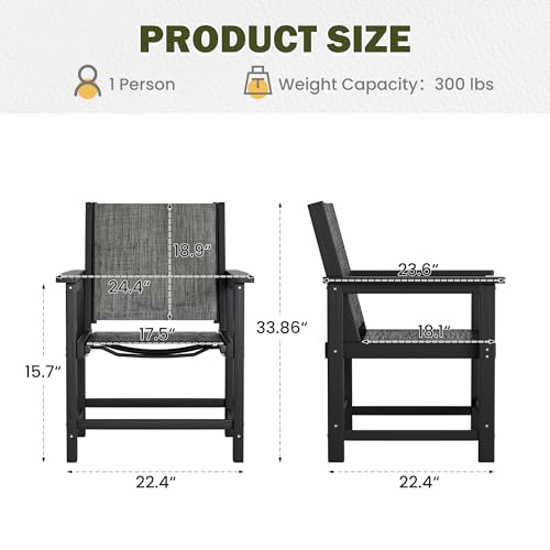 Image of HDPE Patio Dining Chairs with Armrests - Textilene Indoor Outdoor Chair with Wide Seat for Poolside, All Weather UV Resistant Heavy Duty Patio Chair for Bistro Porch Backyard Balcony & Deck(1PCS)