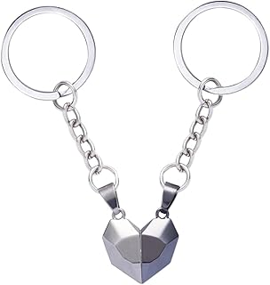 Meimimix Two Souls One Heart Keychain for Couple Wishing Stone Creative Magnet Matching Keyring Relationship Gifts
