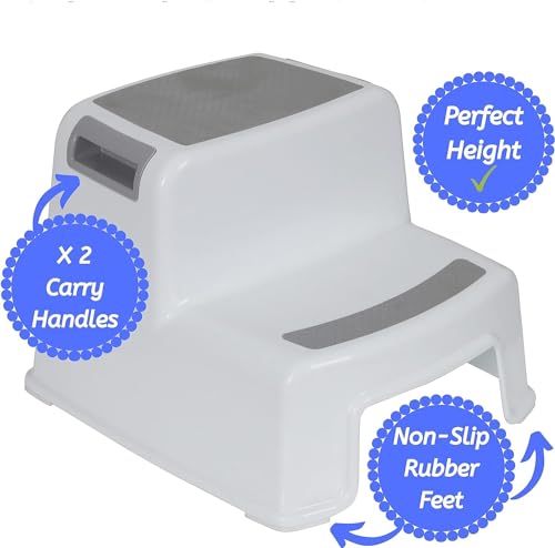 McMola 2 Step Stool for Toddlers Non Slip Sturdy Double Step Up For Kids Safe Toddler Loo Potty Toilet Training in The Bathroom Kitchen and Home