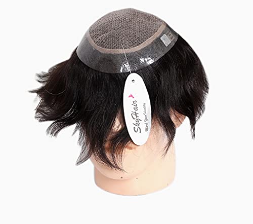 Image of SkyHair PU Diamond Coated Border MIRAGE Skin Base Undetectable Scalp PREMIUM Hair Patch for Men 100% Remy Human Silky and Soft Hair Wigs Highly Durable Mens Toupee can be Install with Clips, Glue or Tape (Natural Brown, 10x7, Medium Density)