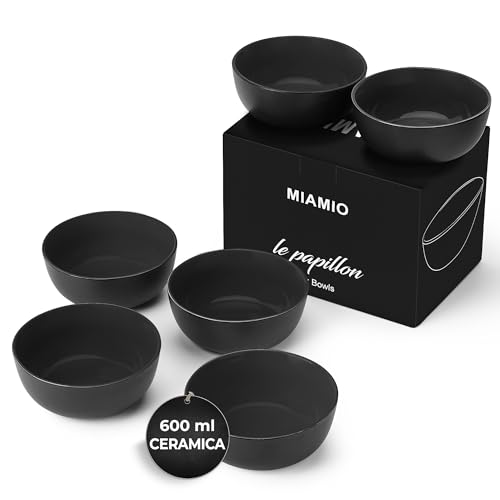 MIAMIO - 6 x 600ml Set di Ciotole/Coppe Esterno Nero Interno Colorato (nero)