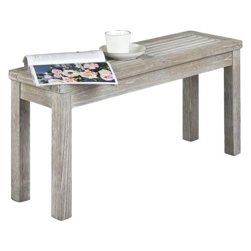 Image of VINGLI Outdoor Wooden Bench, 40 inch Porch Bench Outdoor Backless Garden Bench, Small Outdoor Bench for Deck Patio Entryway (Grey, 40in)