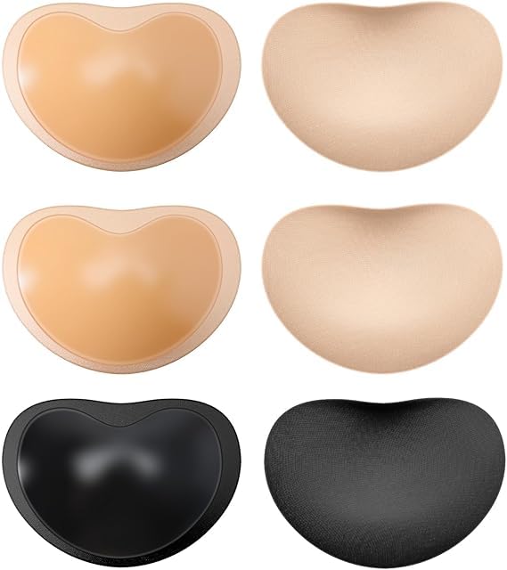 Bra Pads Inserts, Sticky Bra Push Up, Silicone Adhesive Breast Lift Waterproof Padding, for Women Sports Swimsuits Bikini Dress Bathing Suit, 3 Pairs