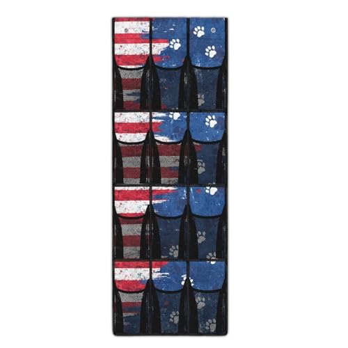 YUVAMAGIMO American Flag Over Door Organizer for Stuffies Collapsible Back of Door Shoe Organizer Large Capacity 4 Shelf 12 Clear Pockets Hanging Storage Bag for Shoes Cell Phones Belts Cookies
