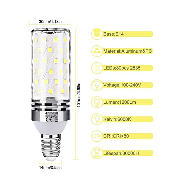 Anmossi E14 LED Lampe,Kaltweiß 6000K,1200Lm,12W E14 LED Mais Glühlampe Ersetzt 100W Halogenlampe,Nicht Dimmbar… – Bild 3