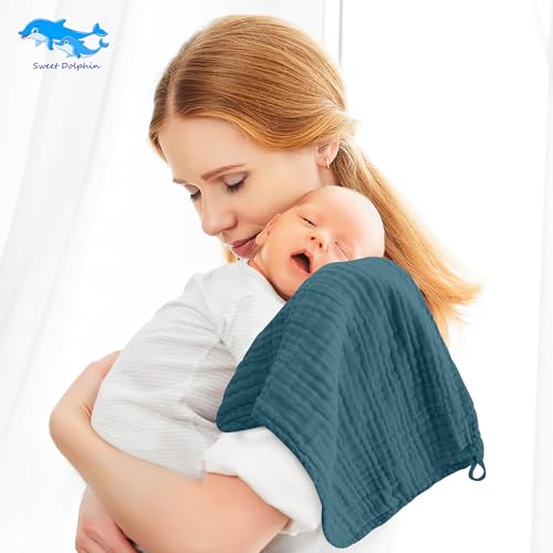 Image of SWEET DOLPHIN 12 Pack Muslin Burp Cloths Large 100% Cotton Burping Clothes for Baby Drool - Absorbent and Soft Boys & Girls Milk Spit Up Rags for Newborn Essentials Registry - Mountain Gradient