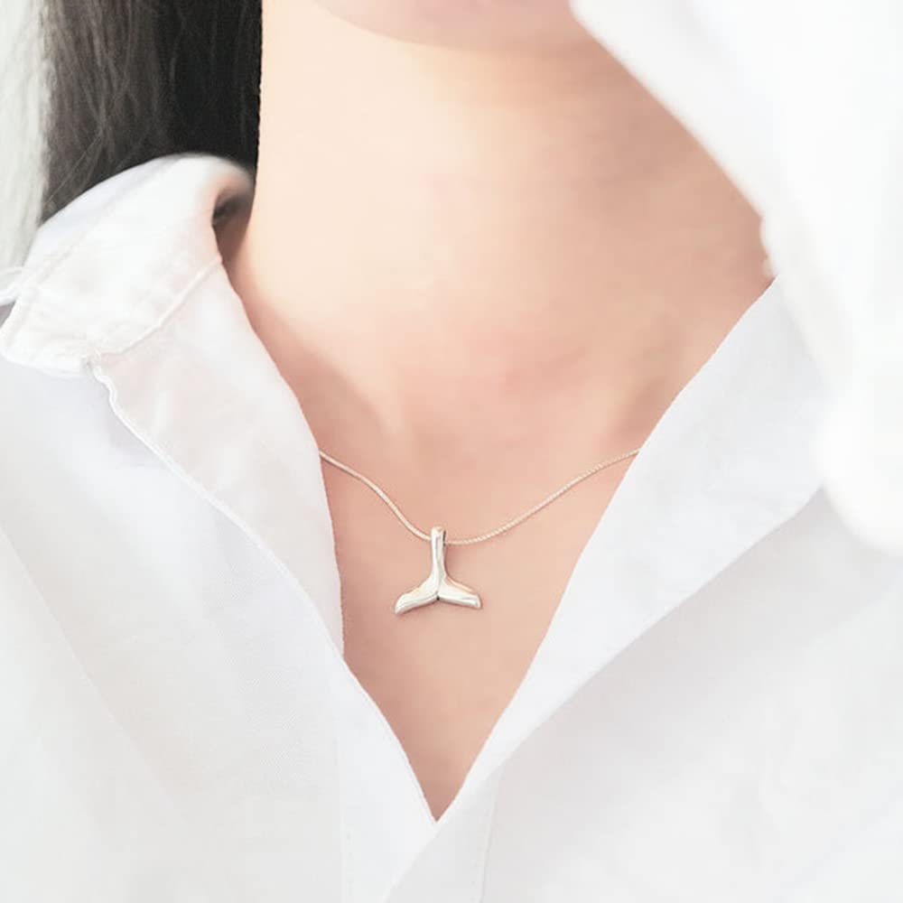 IMINI Collar de plata de ley con doble cola de sirena para mujeres, niñas y hombres, delicado colgante de cola de ballena pulida, cadena de 45,7 cm, plata de ley, Plata esterlina, Nuevo