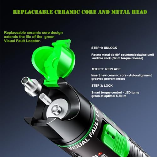 Telituny FTTH Glasfasertester, 30MW Visual Fault Locator, Optisches Kabel Test Pen Tester SC/FC/ST/LC 2,5mm Schnittstelle VFL 30KM Reichweite, für CATV Telekommunikation, Netzwerkkabelprüfung