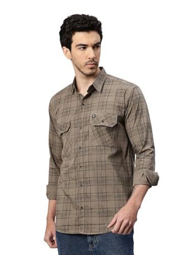 Image of Majestic Man Men's Pure Cotton Cargo Checkered Shirt with Dual Flap Pockets - Slim Fit | Full Sleeve | Casual Wear | Trendy & Comfortable