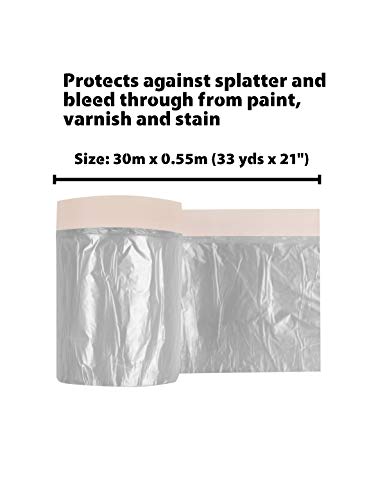 Image of ROLLINGDOG Pre-Taped Masking Film - Dust Plastic Sheets (3pcs 30M * 0.55M) with Convenient Reusable Dispenser for Small Spray Paint Jobs