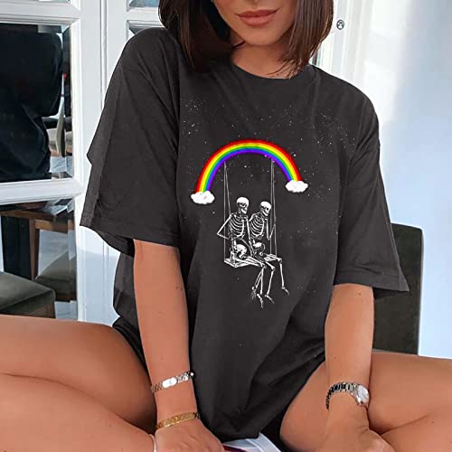 Image of Summer Y2k Tops for Womens, Casual Vintage Short Sleeve T-Shirt, Girls Oversize Loose Round Neck Elastic Tee