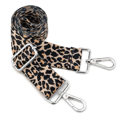 Silvery Buckles Wide Shoulder Strap Adjustable Replacement Belt Guitar Style Crossbody Bag Handbag Strap Multicolor Canvas Straps(Wide:1.4in,Long:49.2in) (Leopard2)