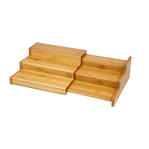 cmxing - Estante para especias y salsas con niveles - Sistema de almacenamiento para tarros de especias y botellas - Almacenamiento de 3 niveles, respetuoso con el medio ambiente - hecho de bambú