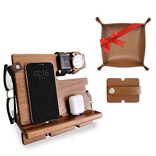Eterluck Gifts for Men, Wood Docking Station Bundle with a Valet Tray and an Earphone Holder - Valentine's Day Gifts, Gifts for Him, Gifts for Boyfriend, Birthday Gifts for Men, Gifts for Dad.