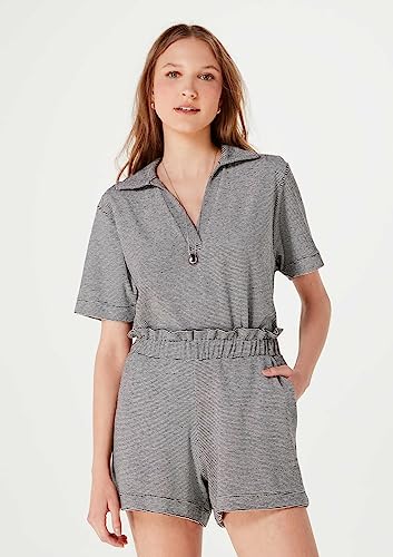 Camisa Básica Feminina Polo Oversized Listrada - Preto M