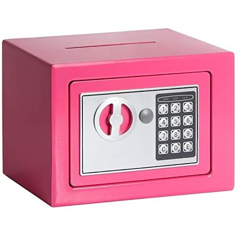 Jssmst Small, 0.17CF Mini Safe Kids Safe Box for Home Office, Personal Safe Lock Box with Electronic Keypad, Money Safe Box, 9.06 x 6.69 x 6.69 inch, SM-SF027, Pink Cover
