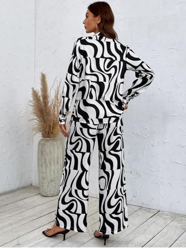 Greciilooks Women Co Ord Set| Printed Shirt & Bottom Set For Women| Straight Printed Pant| Women Two-Piece Outfits| Summer Wear| Outdoor Wear (Large, Black)