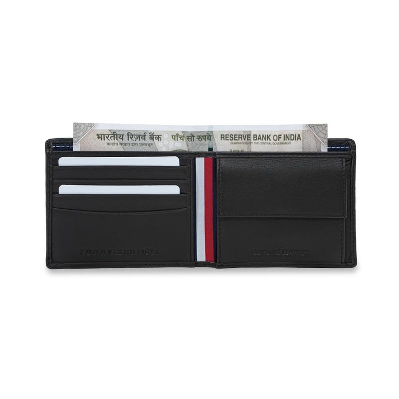 Image of Tommy Hilfiger Men's Leather Global Coin Wallet Palena| Brown Bifold with Debossed Pattern & Coin Pocket | Stylish & Functional | Ideal for Gifting