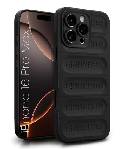 Image of WOW IMAGINE Ultimate Silicone Back Cover Case for iPhone 16 Pro Max | Heat Dissipation Thin Soft TPU | 360 Camera Protection | Breathable Cooling Holes - Pitch Black