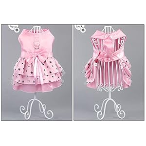 Hdwk&Hped Dog Dress with Leash Ring, Princess Multi-Layer Pleated Skirt Pentagram Bow Pet Dress for Small Dog Puppy Cat Pink #3 HdwkHped Dog Dress with Leash Ring Princess Multi Layer Pleated Skirt Pentagram Bow Pet Dress for Small Dog Puppy Cat Pink 3