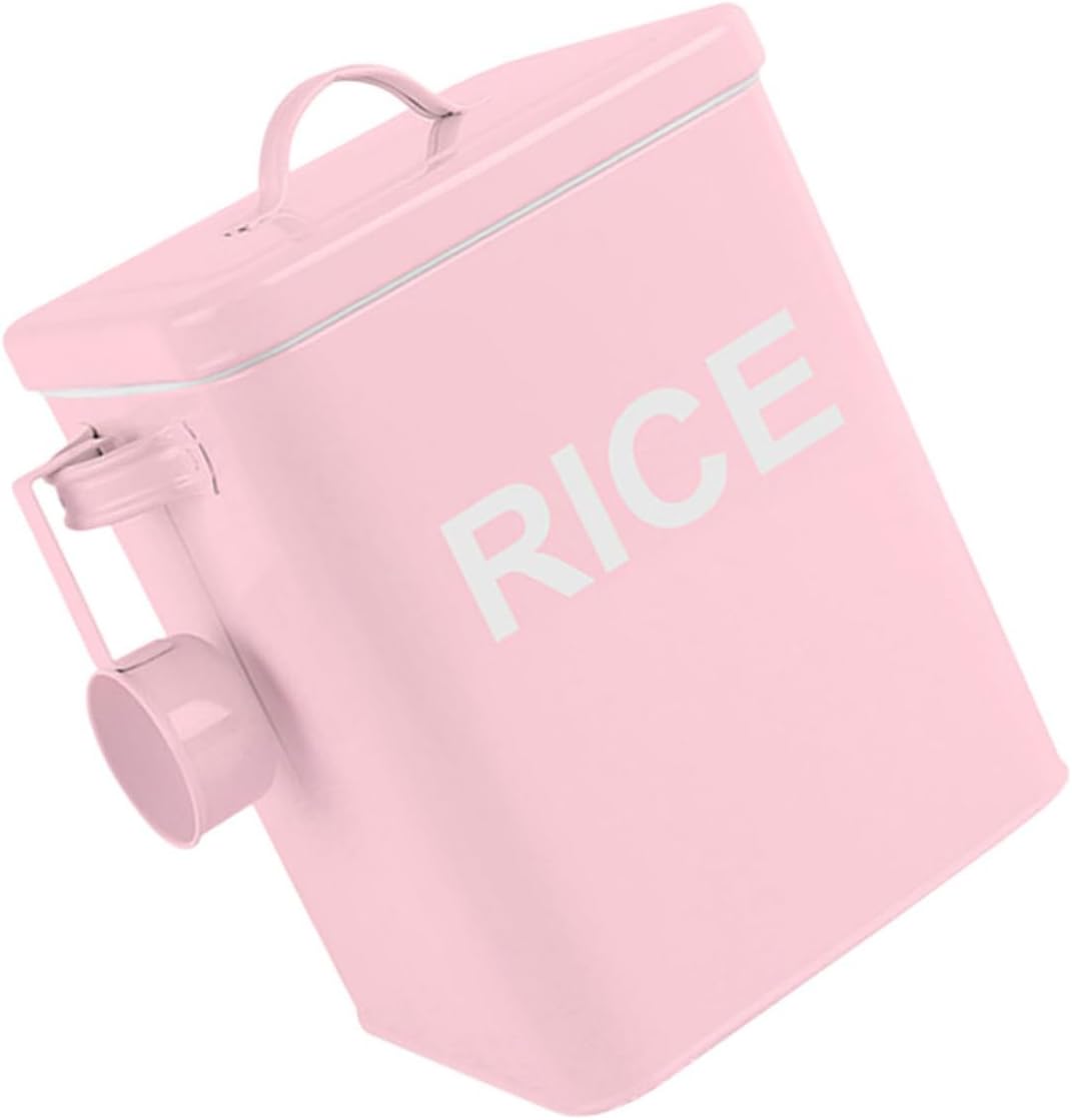 Iron Pet Food Storage Container with Airtight Seal and Measuring Cup, Pink Metal Dog and Cat Food Barrel for Household Grain Storage, Moisture-proof Pet Supply Bin for Home Use