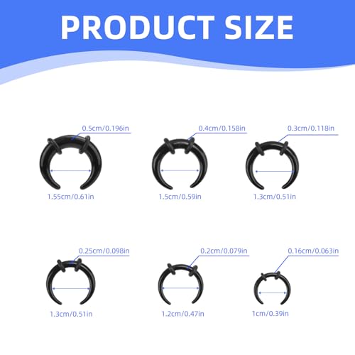 18 Pcs Acrylic Septum Rings, Three Colors C Shaped Pincher Tapers Septum Hoop Stud Nose Gauge Stretching Kit for Nose Ear Piercings Gauges Size 4G 6G 8G 10G 12G 14G(Black, White, Transparent)2