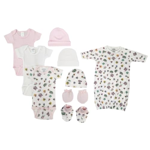 Bambini NC-0588 Newborn Baby Girl 9 Piece Layette Sets White & Pink