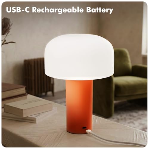 Image of Table Lamp for Bedroom, Study Table & Living Room | Small Metallic Finish Night Lamp with Frosted Dome Diffuser | Bedside Lamp, Desk Light & Home Decor Gift (Dome, Orange)