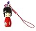 Miniblings Geisha muñeca Asia remolques móviles muñeca asiática de Madera roja Bell Kokeshi