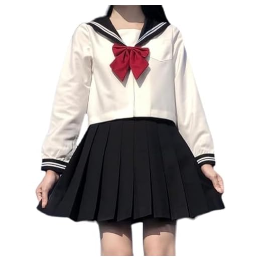 CICCB-DAMOY Traje de Marinero JK Uniformes Escolares Japoneses y Coreanos Británico para Chicas Mujer Disfraz de Chica Japonesa Set Cosplay (Blanco, M / 155-160cm)